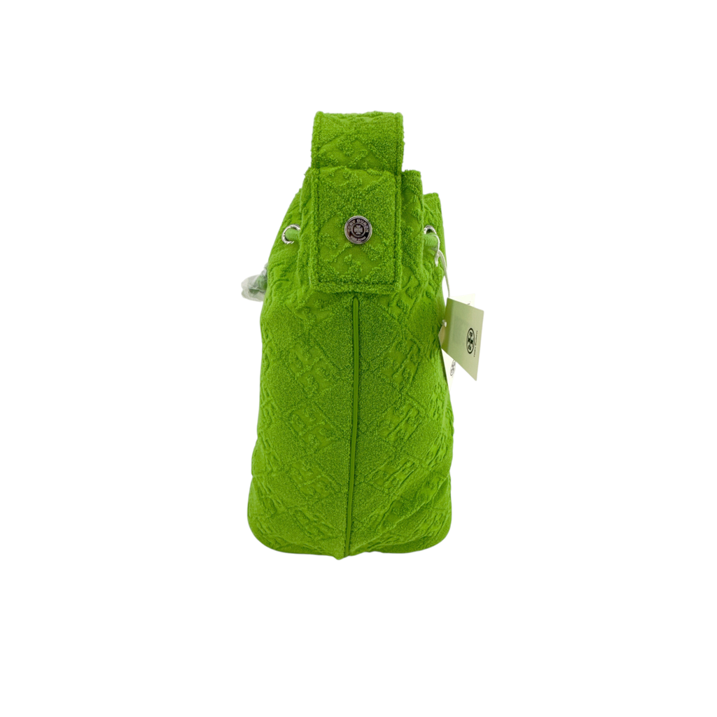 TORY BURCH T Monogram Oversized Bucket Bag in Terry Cloth Monster Green Tory Burch