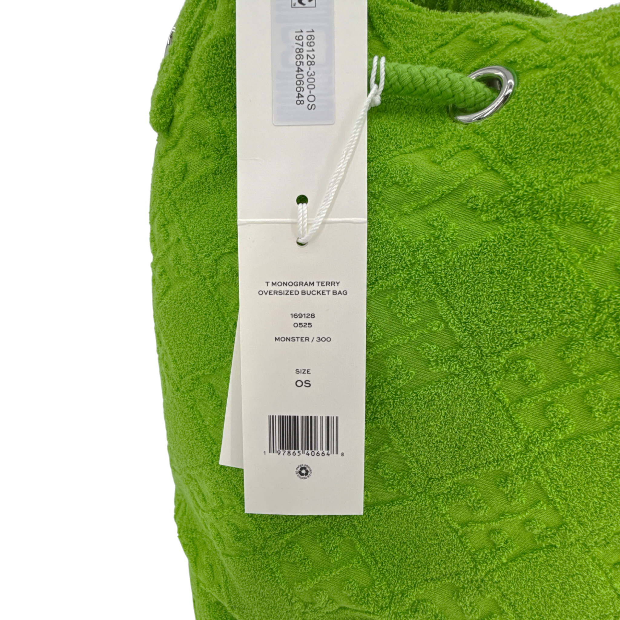 TORY BURCH T Monogram Oversized Bucket Bag in Terry Cloth Monster Green Tory Burch