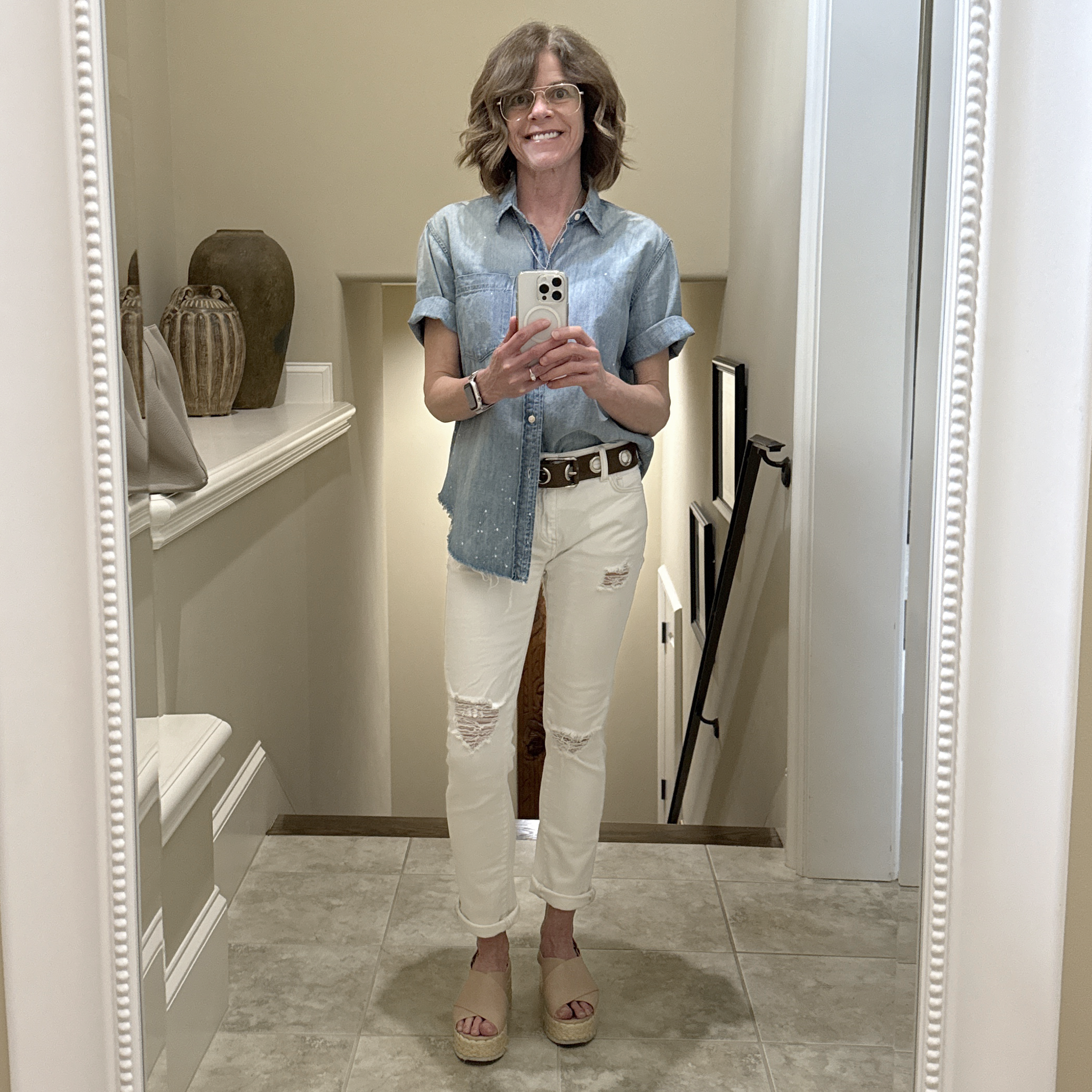 MOTHER Short Sleeve Frenchie Frayed Hem in Fixed S Mother