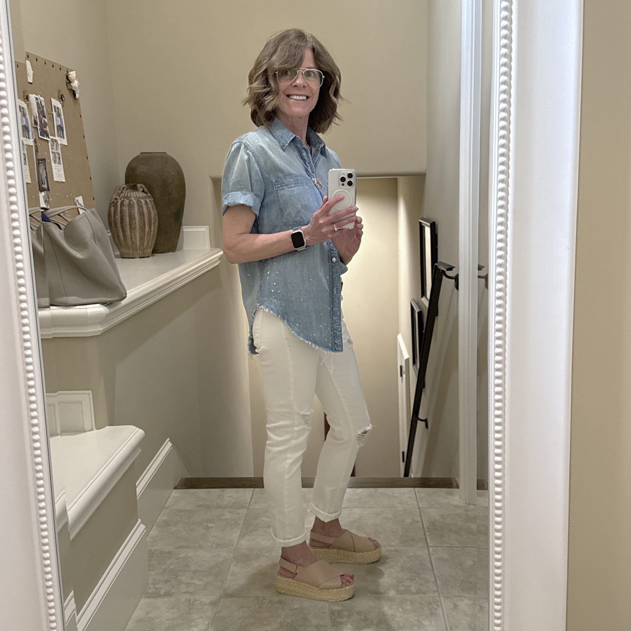 MOTHER Short Sleeve Frenchie Frayed Hem in Fixed S Mother