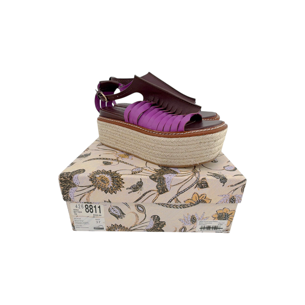 ULLA JOHNSON Valencia Twisted Contrast Flatform Espadrilles In Bitter Chocolate 37 Ulla Johnson