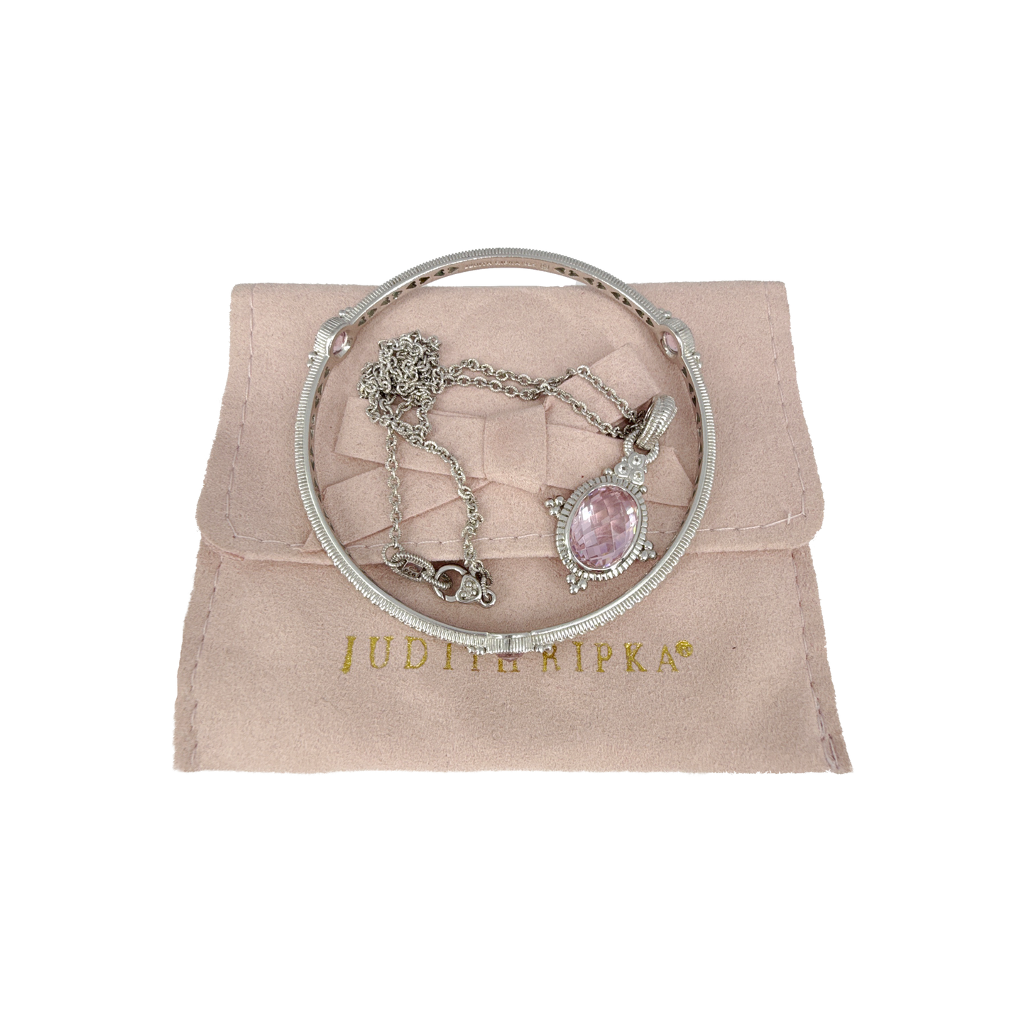 JUDITH RIPKA SS Pendant Necklace & Crystal Station Bracelet