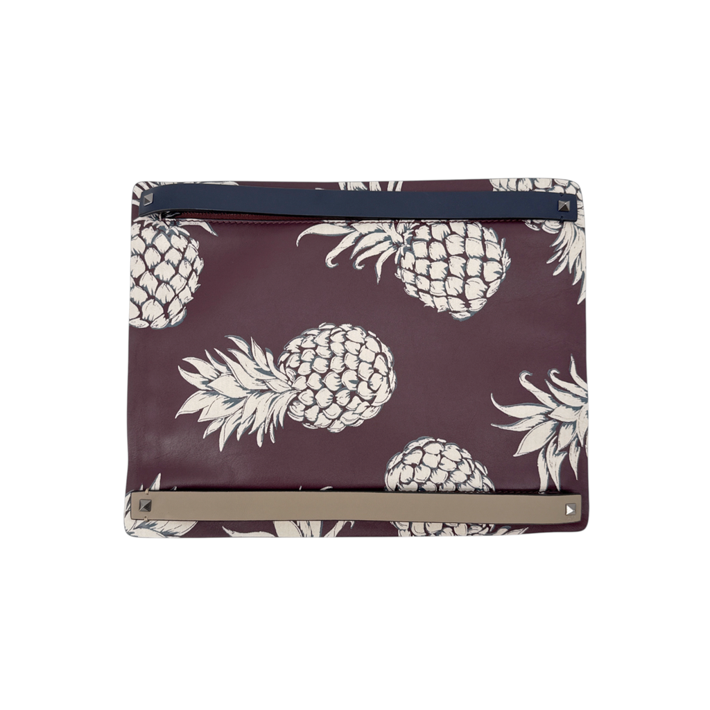VALENTINO GARAVANI Leather Pineapple Clutch in Ruby/Ivory Valentino Garavani