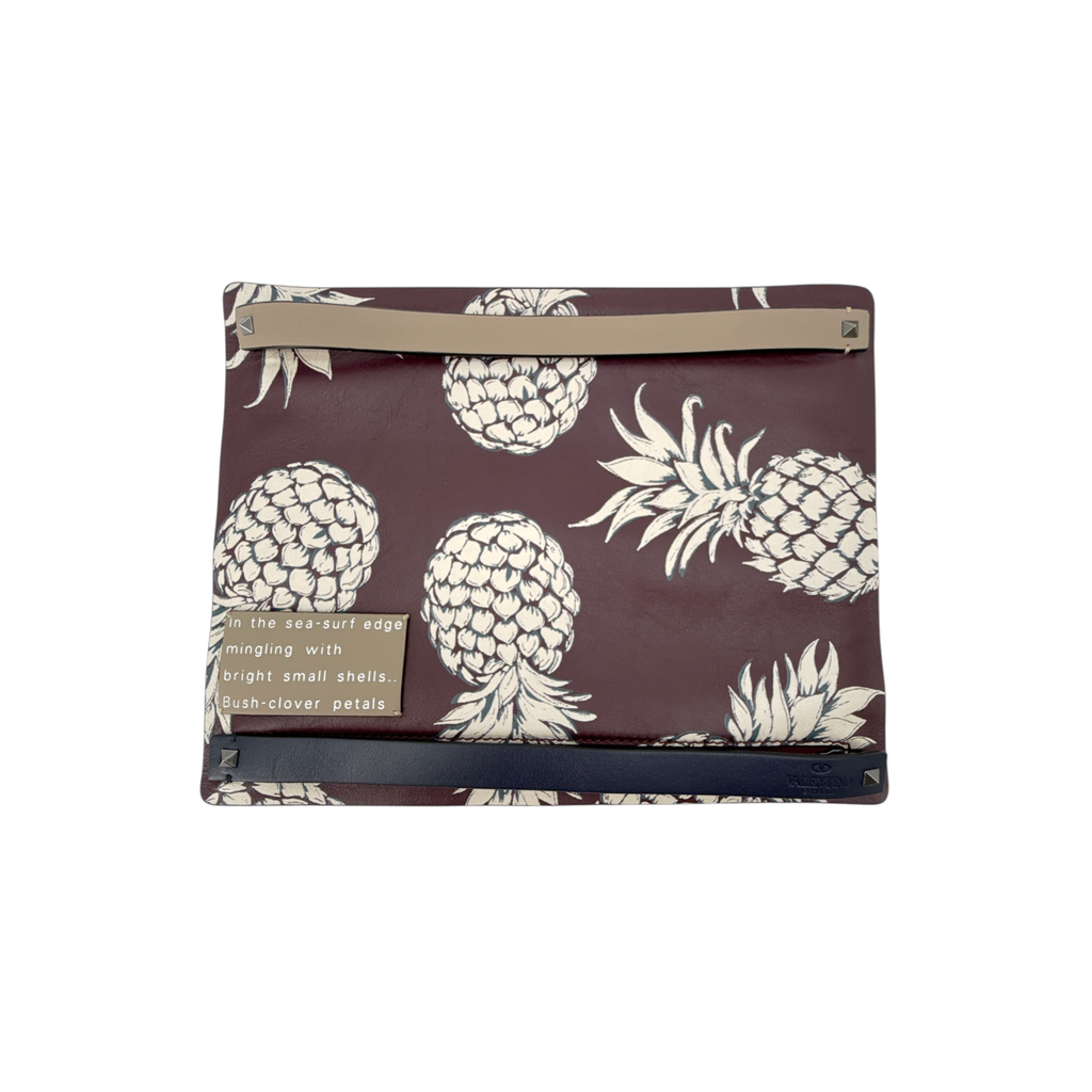 VALENTINO GARAVANI Leather Pineapple Clutch in Ruby/Ivory Valentino Garavani