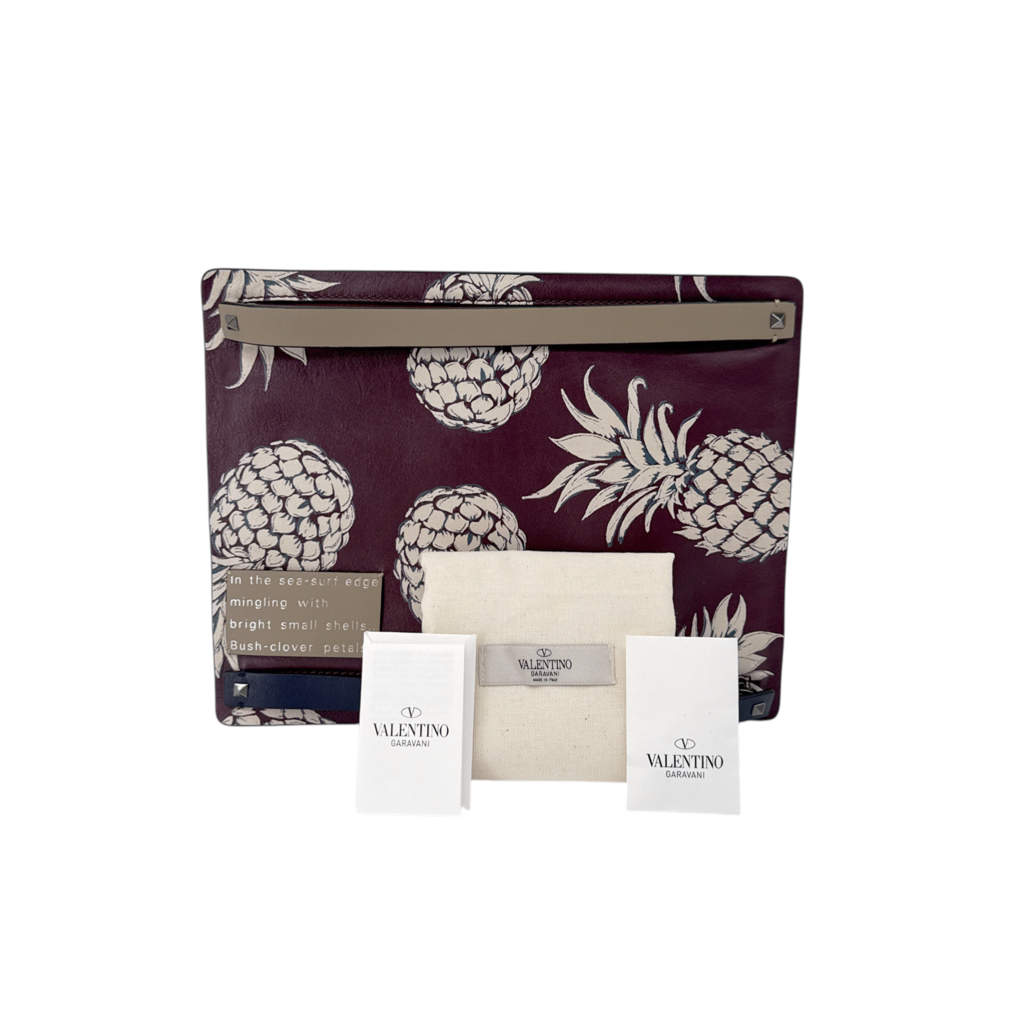 VALENTINO GARAVANI Leather Pineapple Clutch in Ruby/Ivory Valentino Garavani
