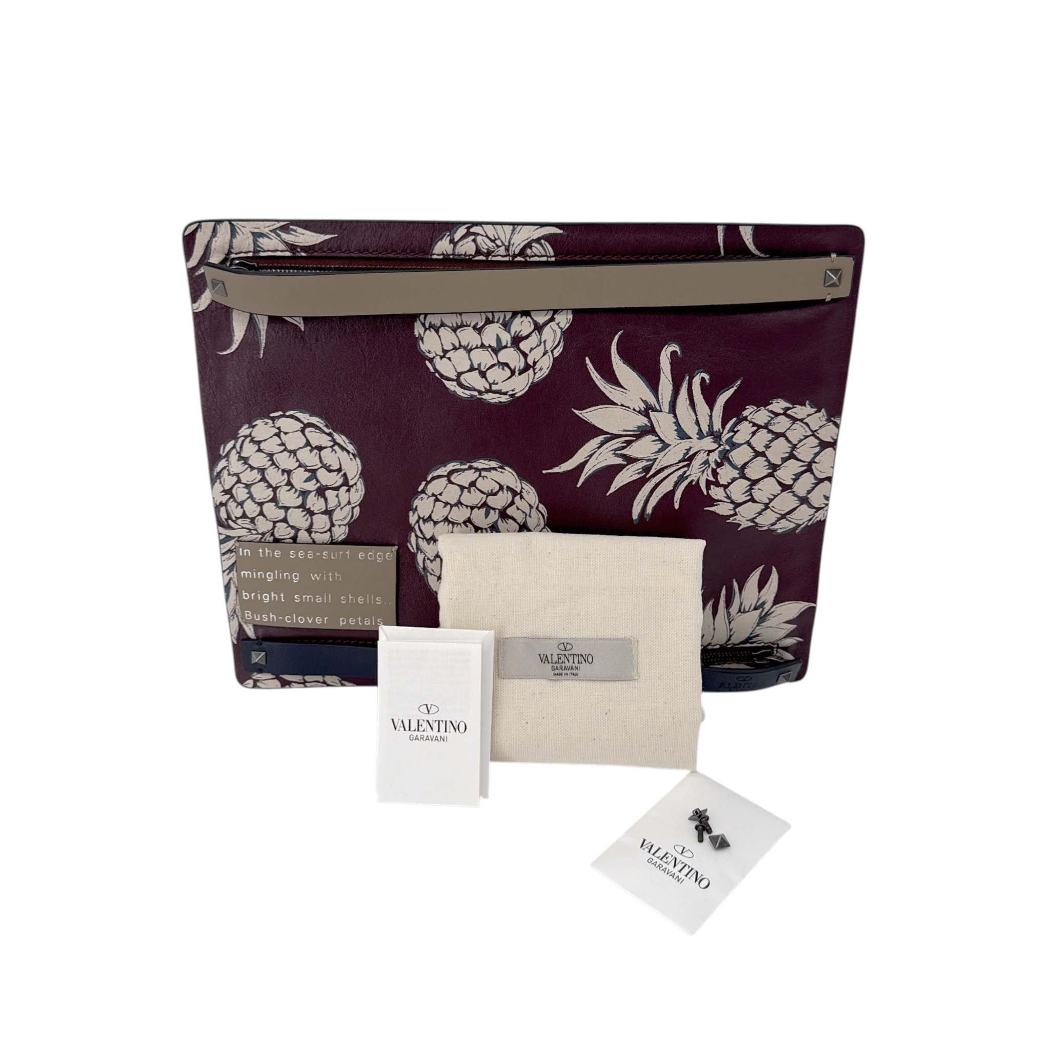 VALENTINO GARAVANI Leather Pineapple Clutch in Ruby/Ivory Valentino Garavani