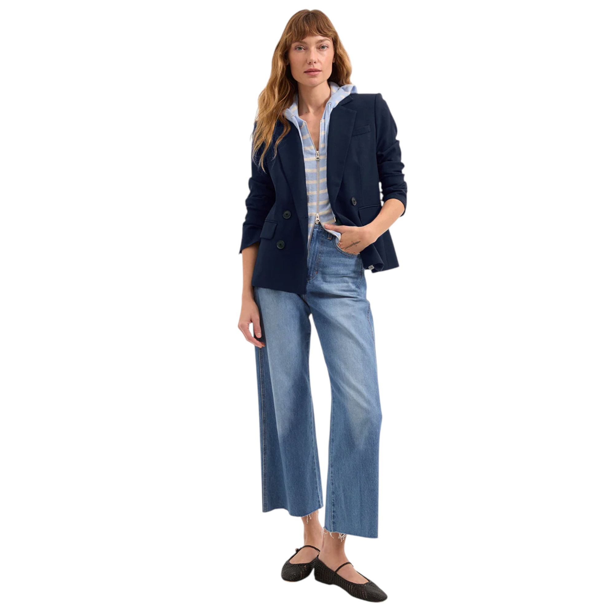 VERONICA BEARD Cashmere Hoodie Dickey in Bluebell & Ivory Veronica Beard