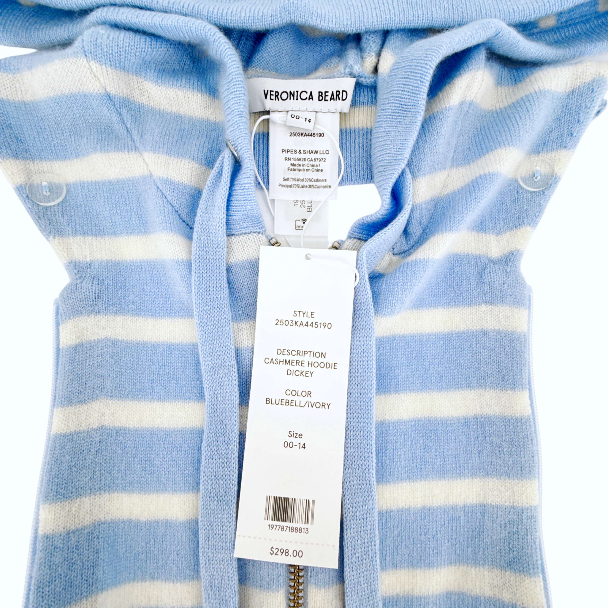 VERONICA BEARD Cashmere Hoodie Dickey in Bluebell & Ivory Veronica Beard
