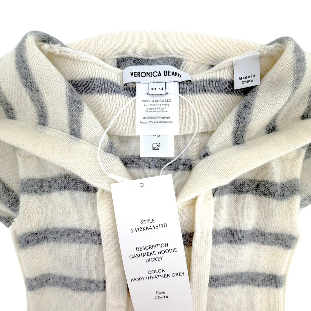 VERONICA BEARD Cashmere Hoodie Dickey in Ivory & Heather Grey Veronica Beard