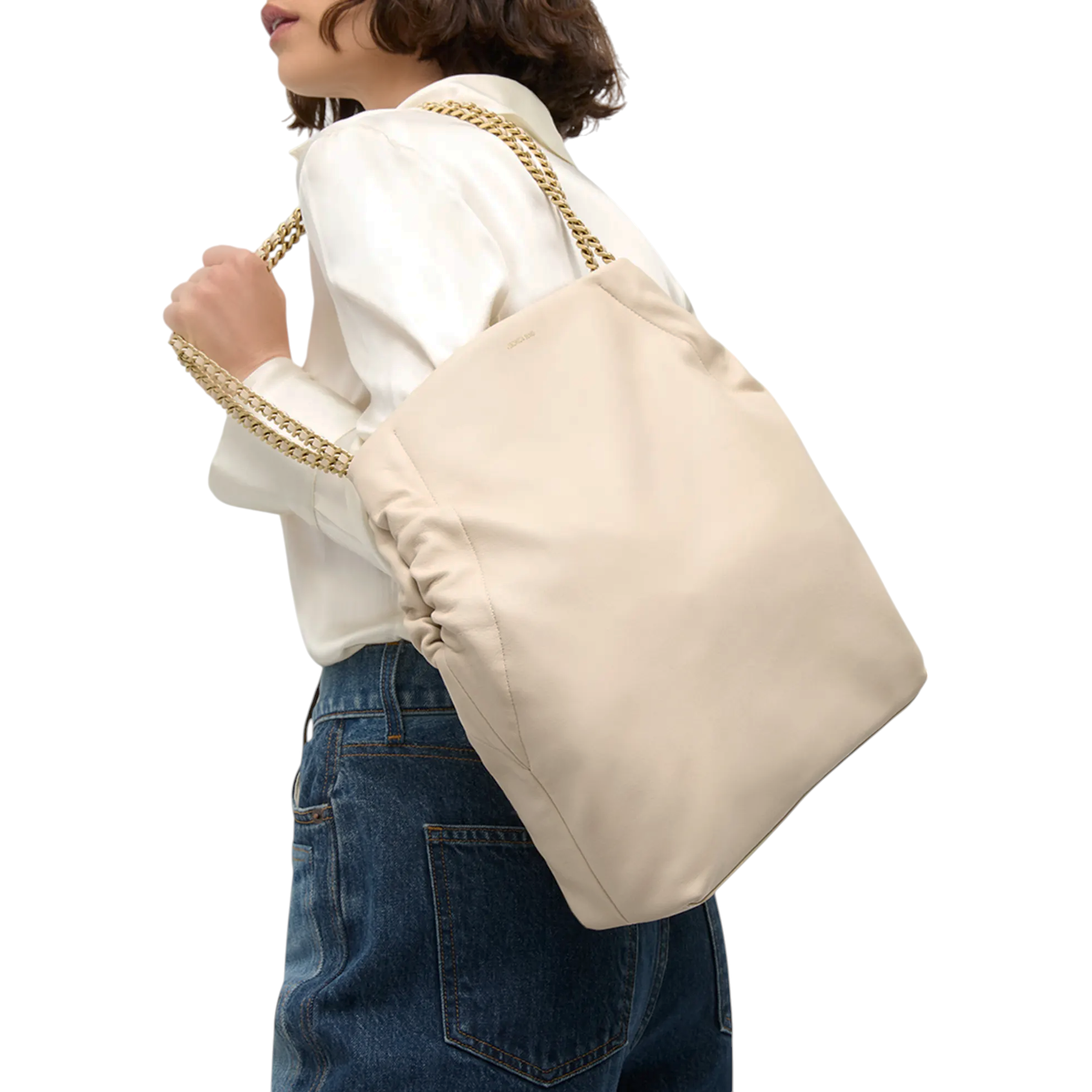 VERONICA BEARD Leather Slouch Bag in Ivory Veronica Beard
