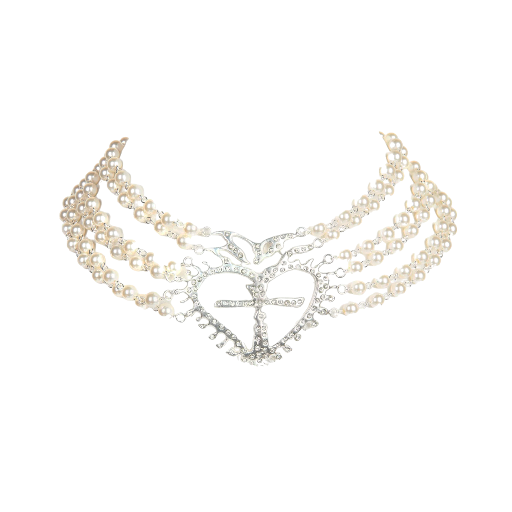VIRGINS SAINTS &amp; ANGELS VSA La Queen Collar Pearl & Silver 18" Virgins Saints & Angels
