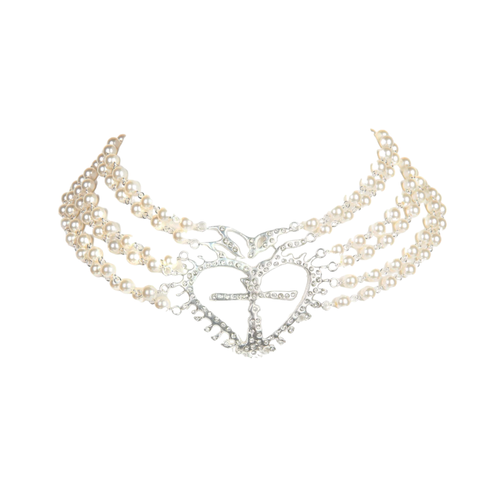 VIRGINS SAINTS &amp; ANGELS VSA La Queen Collar Pearl & Silver 18" Virgins Saints & Angels