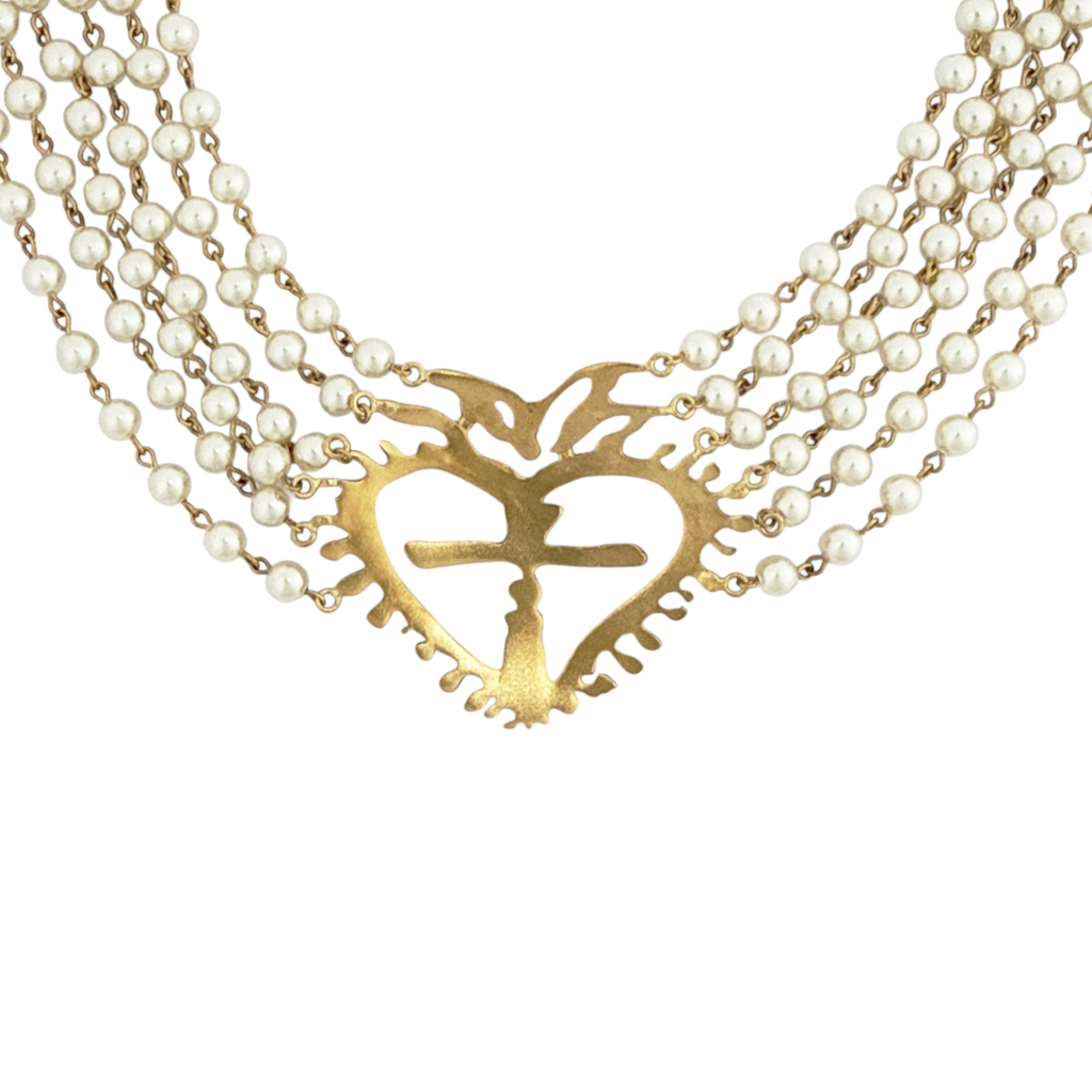 VIRGINS SAINTS & ANGELS VSA La Queen Collar in Cream Pearl & Gold Virgins Saints & Angels