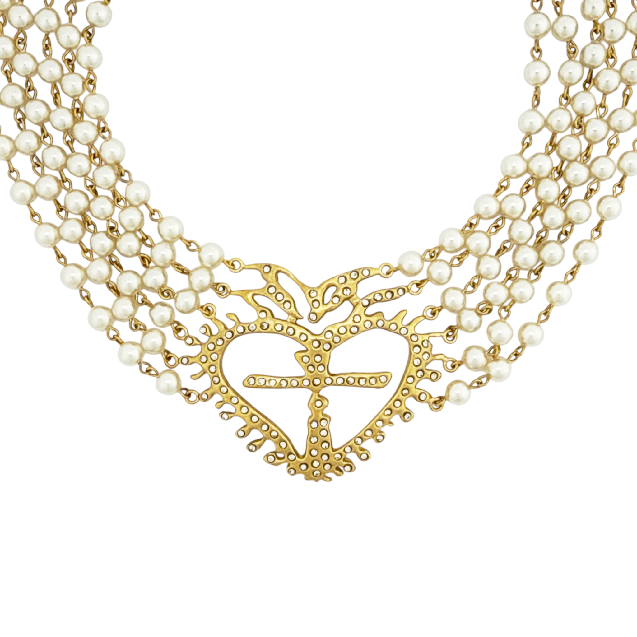 VIRGINS SAINTS & ANGELS VSA La Queen Collar in Cream Pearl & Gold Virgins Saints & Angels