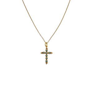 VIRGINS SAINTS & ANGELS VSA Madonna Cross Necklace 16" in Pacific Opal & Gold