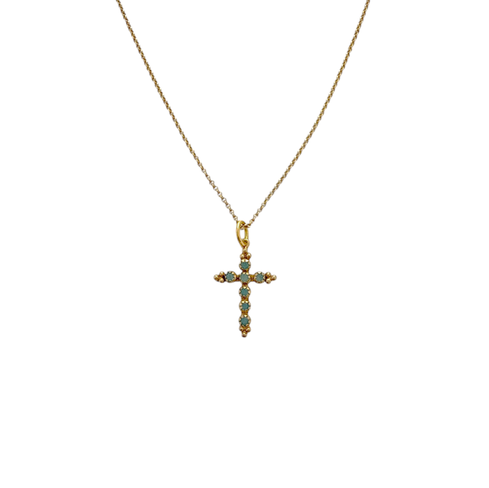 VIRGINS SAINTS & ANGELS VSA Madonna Cross Necklace in Pacific Opal & Gold Virgins Saints & Angels