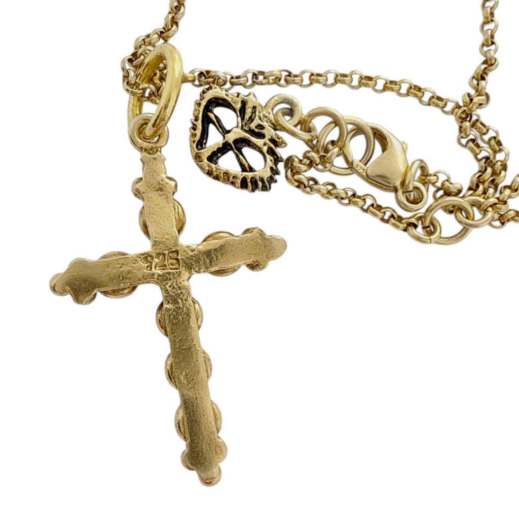 VIRGINS SAINTS & ANGELS VSA Madonna Cross Necklace in Pacific Opal & Gold Virgins Saints & Angels