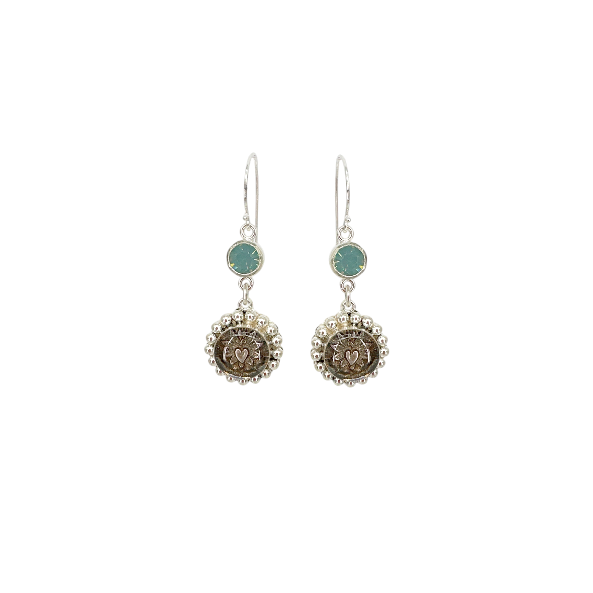 VIRGINS SAINTS & ANGELS VSA Magdalena Sacred Heart Earrings Silver & Pacific Opal Virgins Saints & Angels