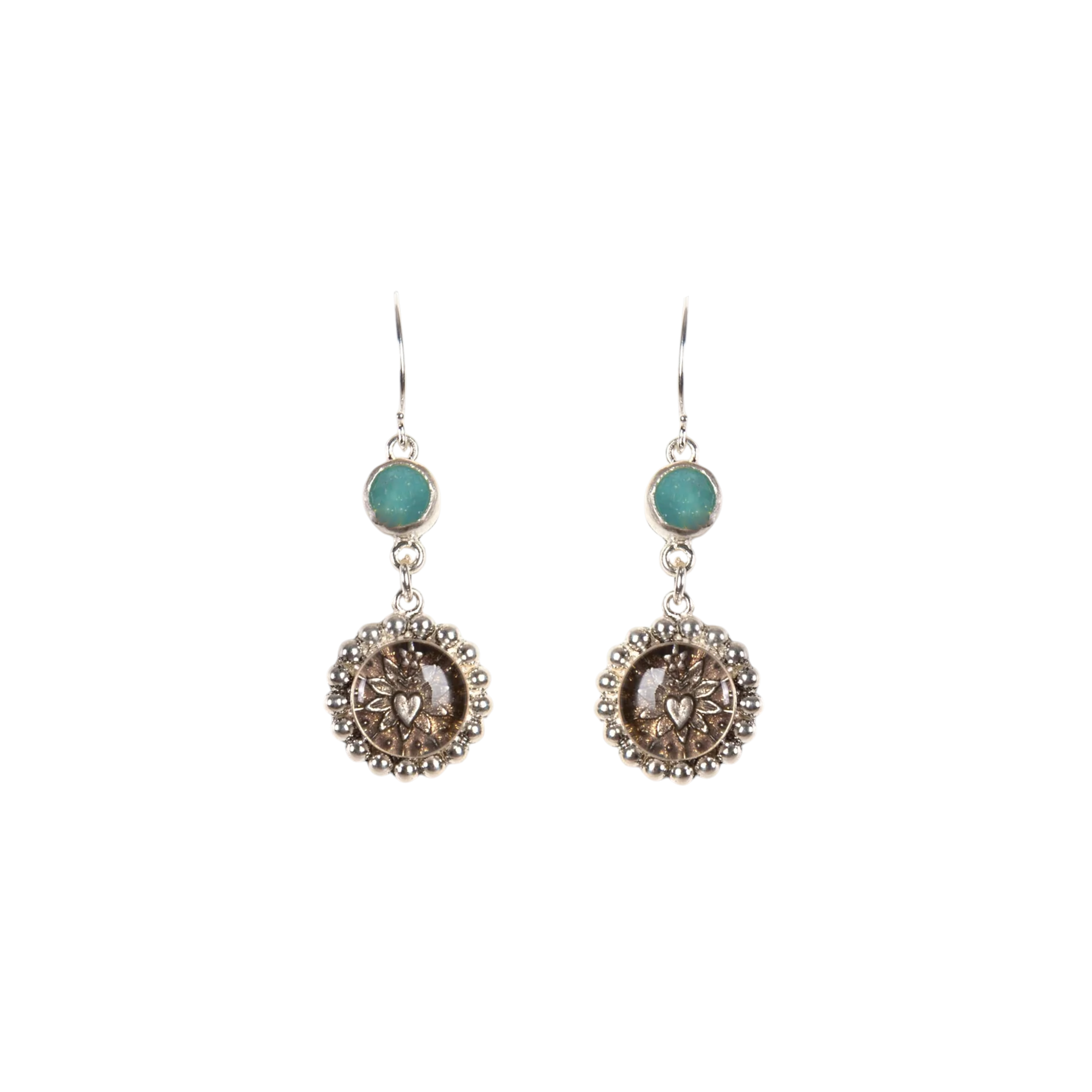 VIRGINS SAINTS & ANGELS VSA Magdalena Sacred Heart Earrings Silver & Pacific Opal Virgins Saints & Angels
