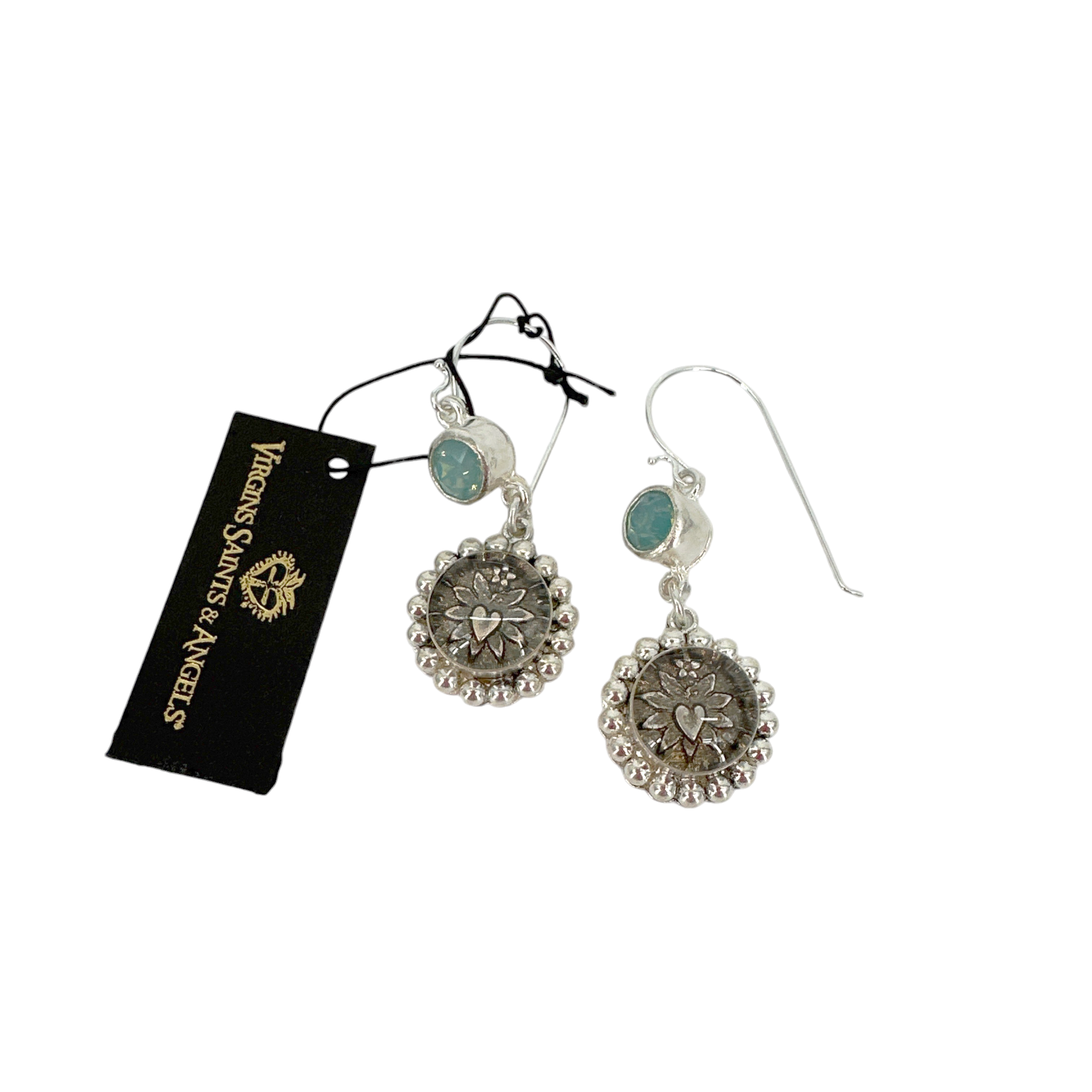 VIRGINS SAINTS & ANGELS VSA Magdalena Sacred Heart Earrings Silver & Pacific Opal Virgins Saints & Angels