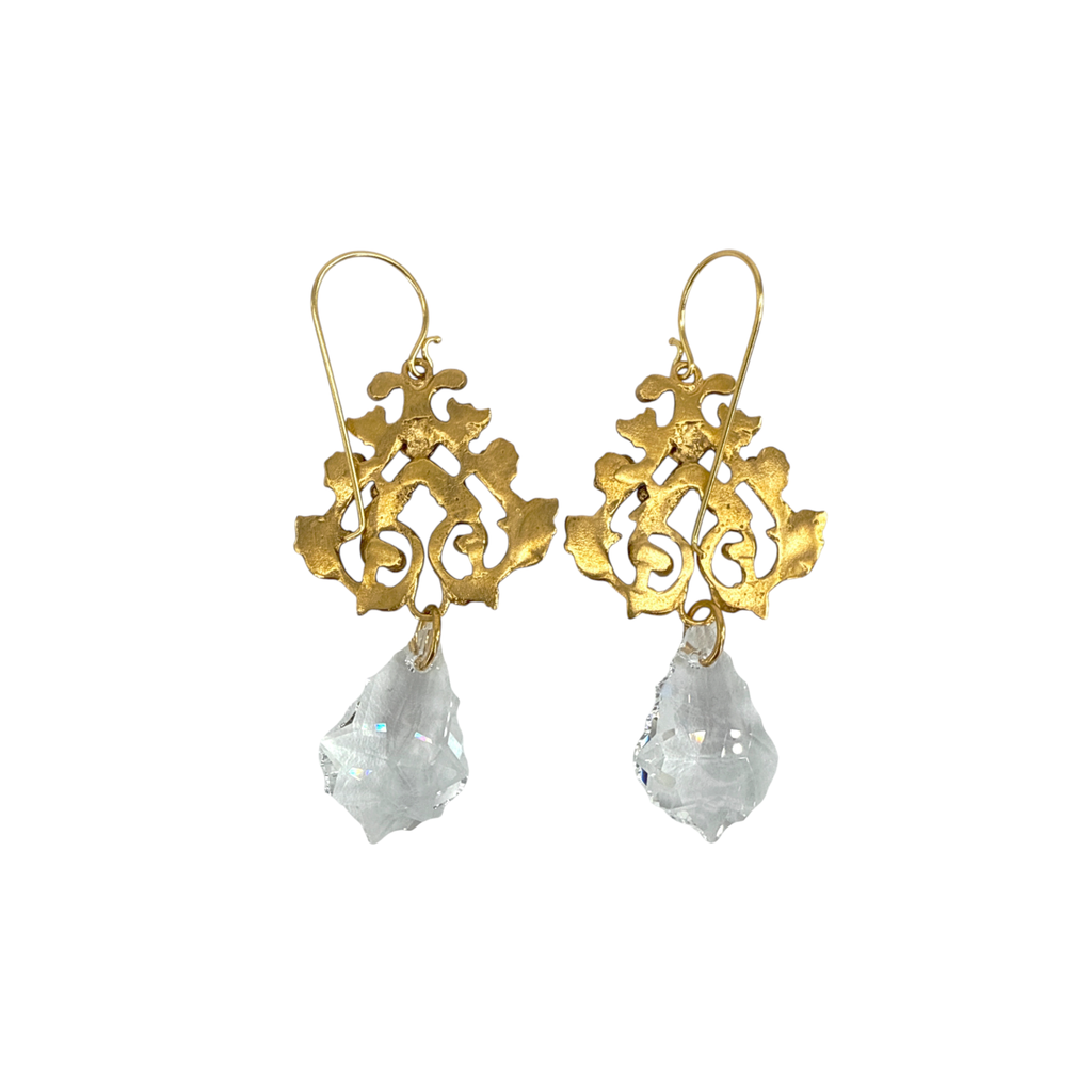 VIRGINS SAINTS & ANGELS VSA Vine Drop Earrings in Gold & Clear Crystal Virgins Saints & Angels