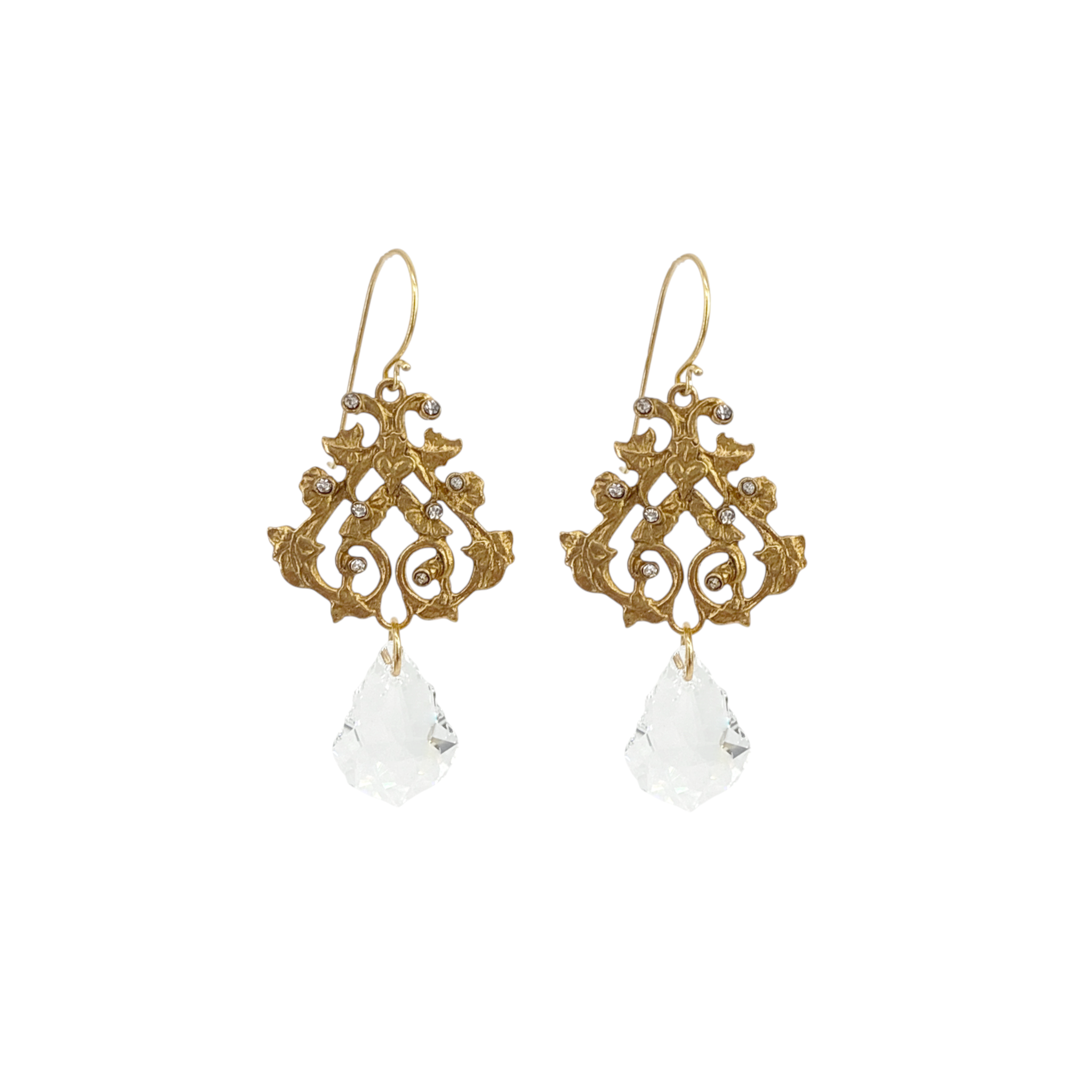 VIRGINS SAINTS & ANGELS VSA Vine Drop Earrings in Gold & Clear Crystal Virgins Saints & Angels