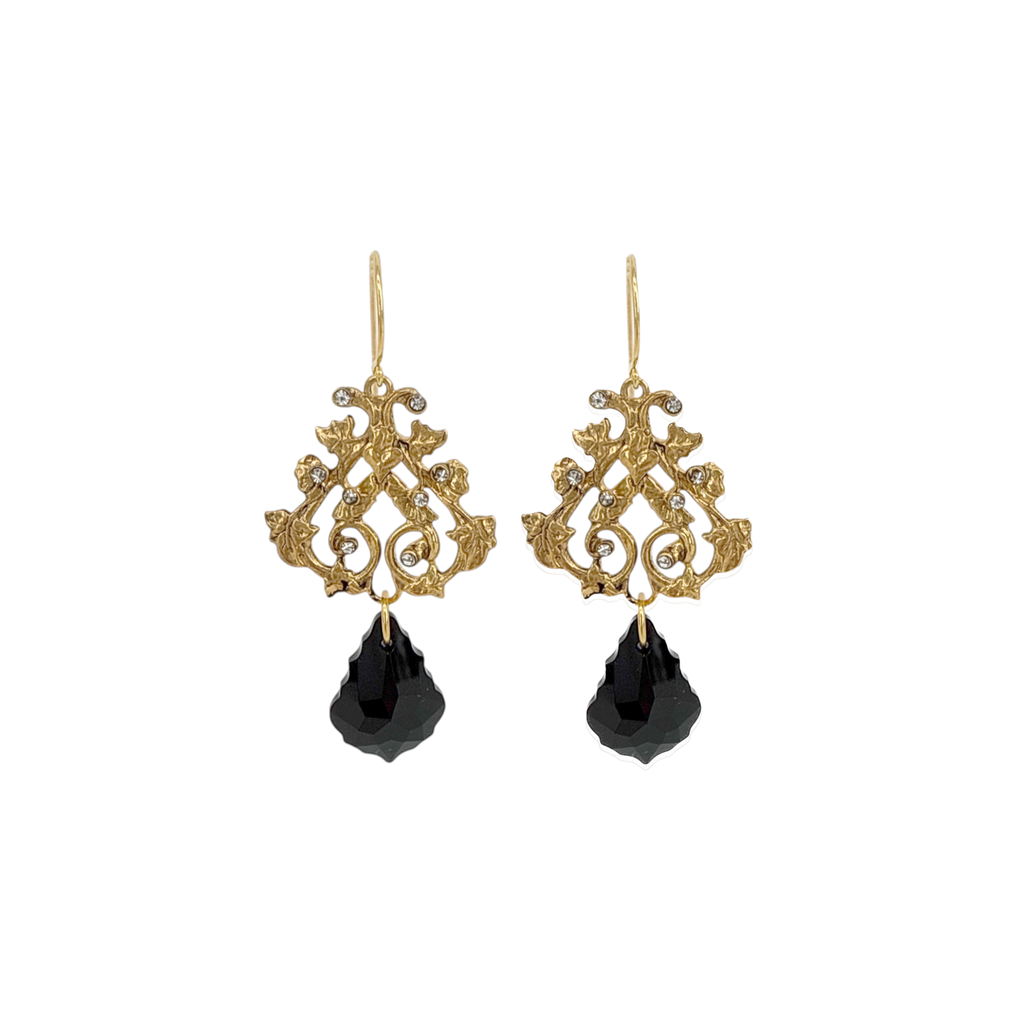 VIRGINS SAINTS & ANGELS VSA Vine Drop Earrings in Gold & Jet Virgins Saints & Angels