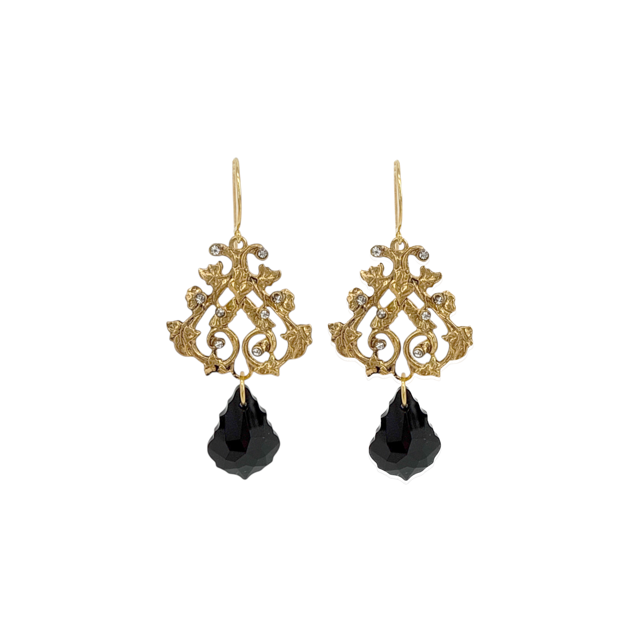 VIRGINS SAINTS & ANGELS VSA Vine Drop Earrings in Gold & Jet Virgins Saints & Angels