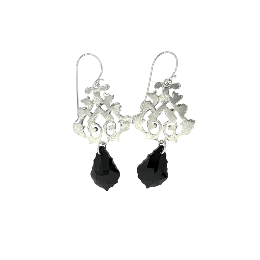 VIRGINS SAINTS & ANGELS VSA Vine Drop Earrings in Silver & Jet Virgins Saints & Angels