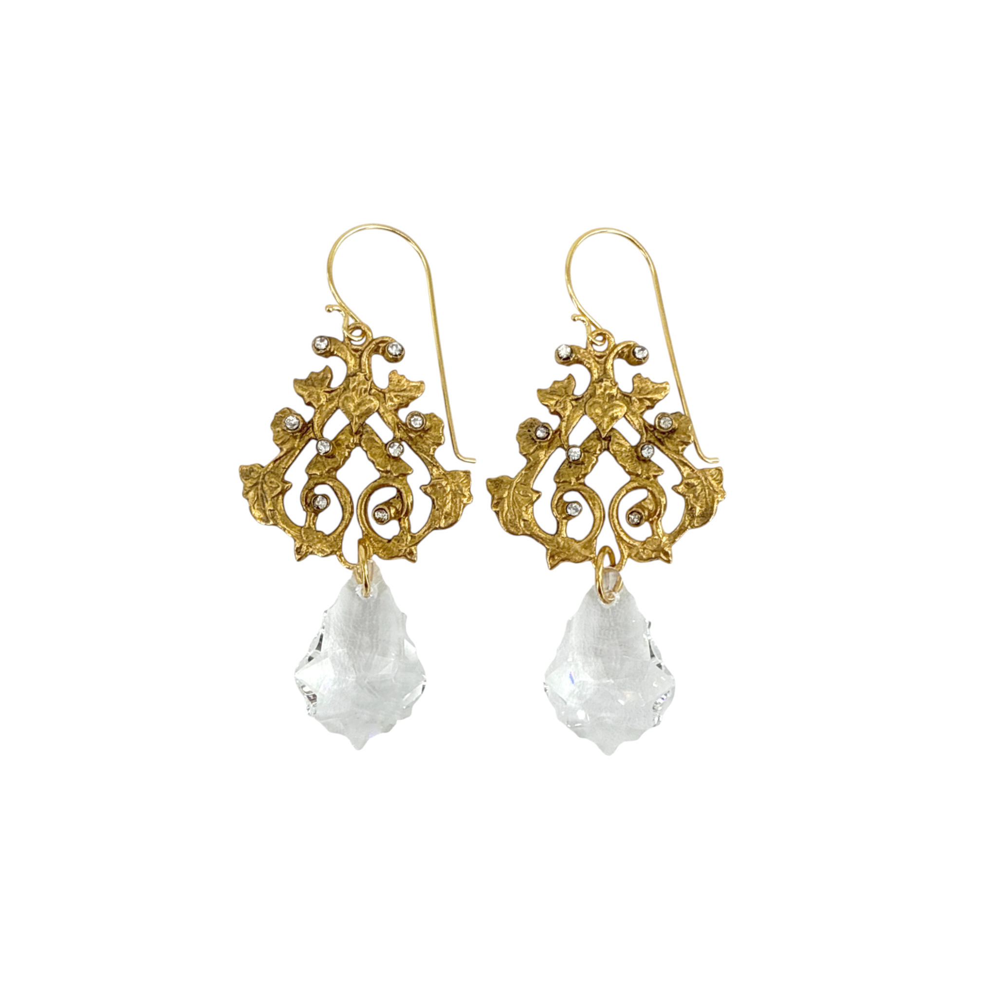 VIRGINS SAINTS & ANGELS VSA Vine Drop Earrings in Gold & Clear Crystal Virgins Saints & Angels