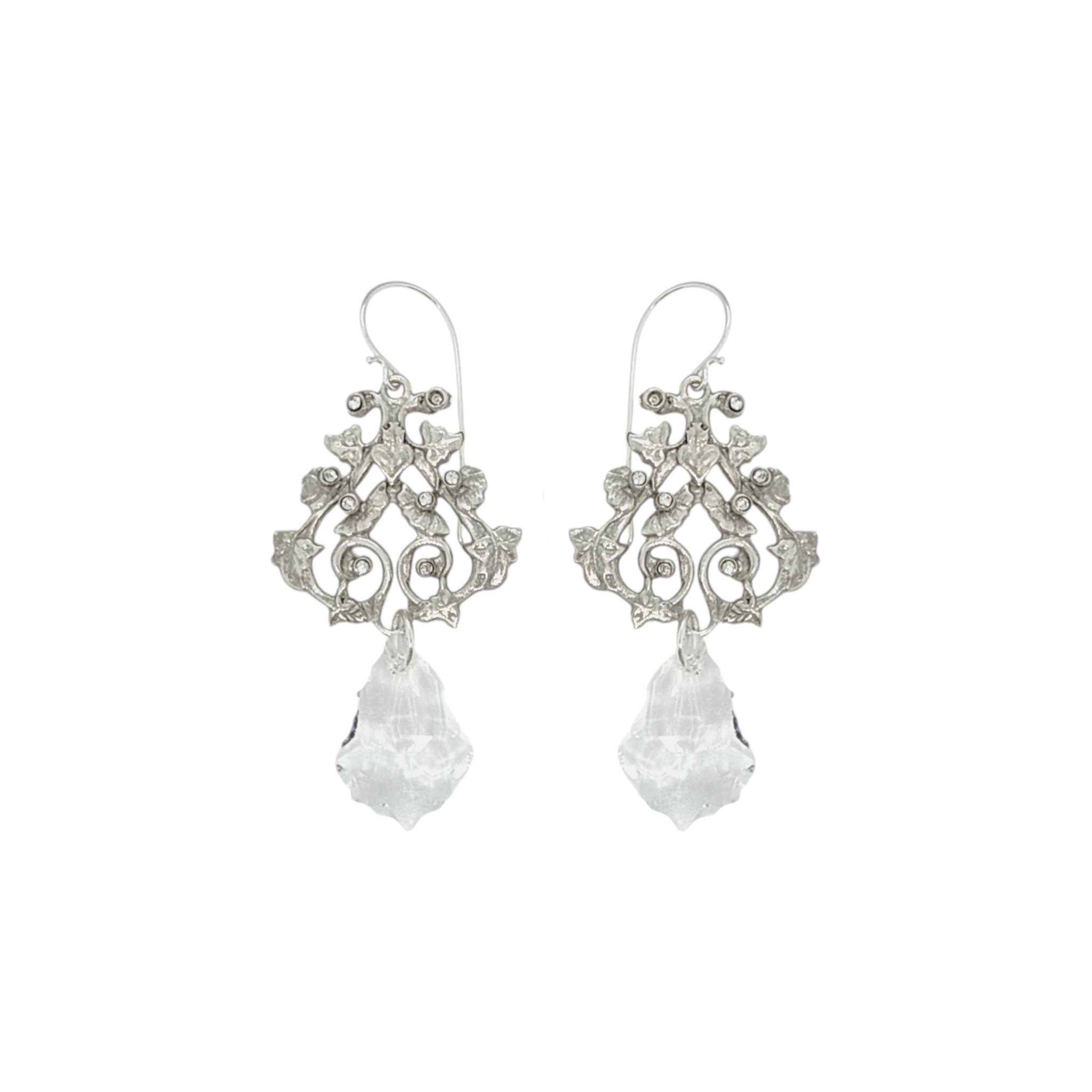 VIRGINS SAINTS & ANGELS VSA Vine Drop Earrings in Silver & Clear Virgins Saints & Angels