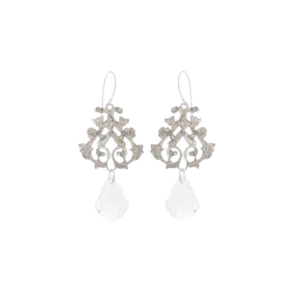 VIRGINS SAINTS & ANGELS VSA Vine Drop Earrings in Silver & Clear Virgins Saints & Angels