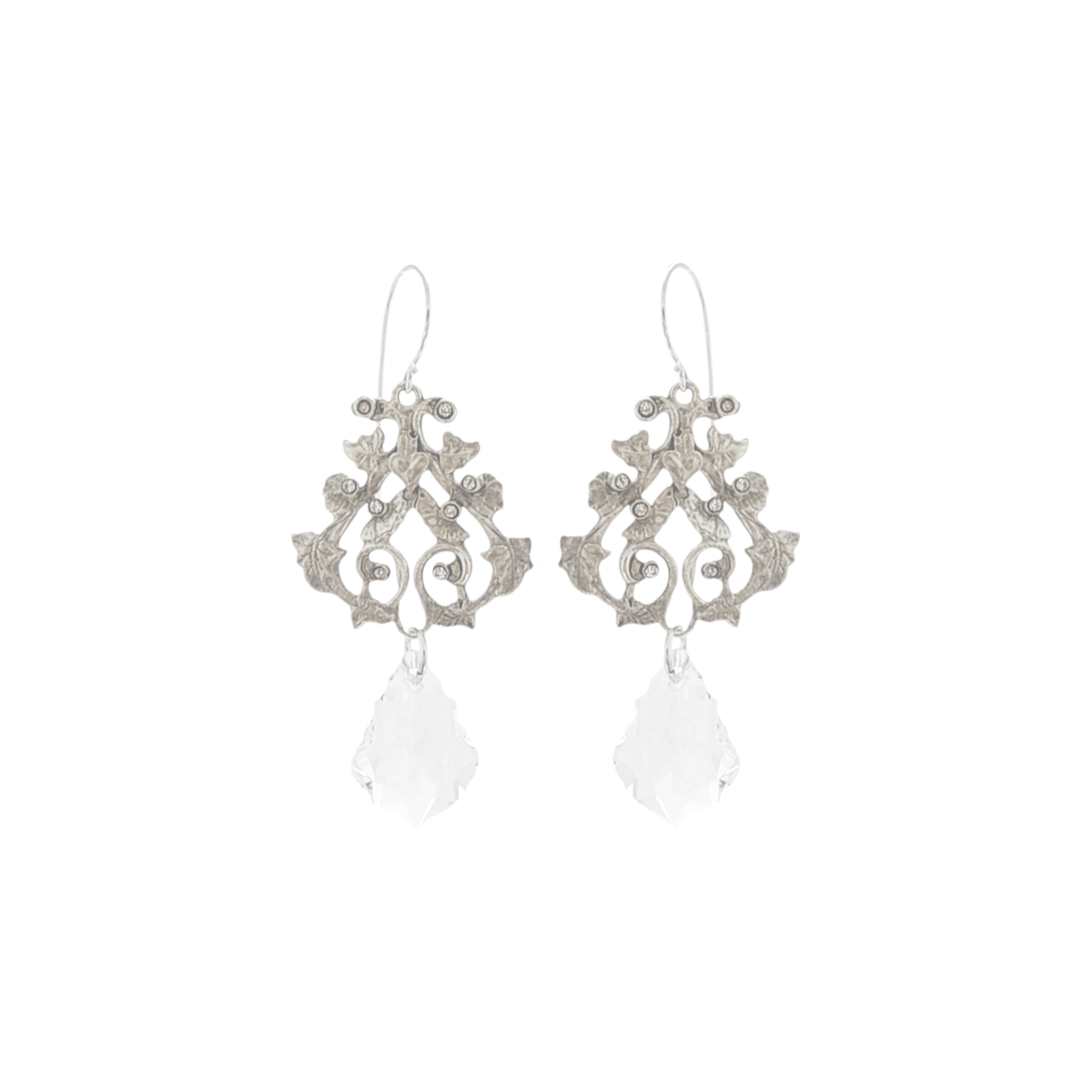 VIRGINS SAINTS & ANGELS VSA Vine Drop Earrings in Silver & Clear Virgins Saints & Angels
