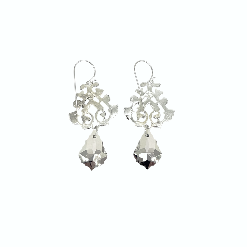 VIRGINS SAINTS & ANGELS VSA Vine Earrings with Cross in Silver & Vitrail Light Virgins Saints & Angels