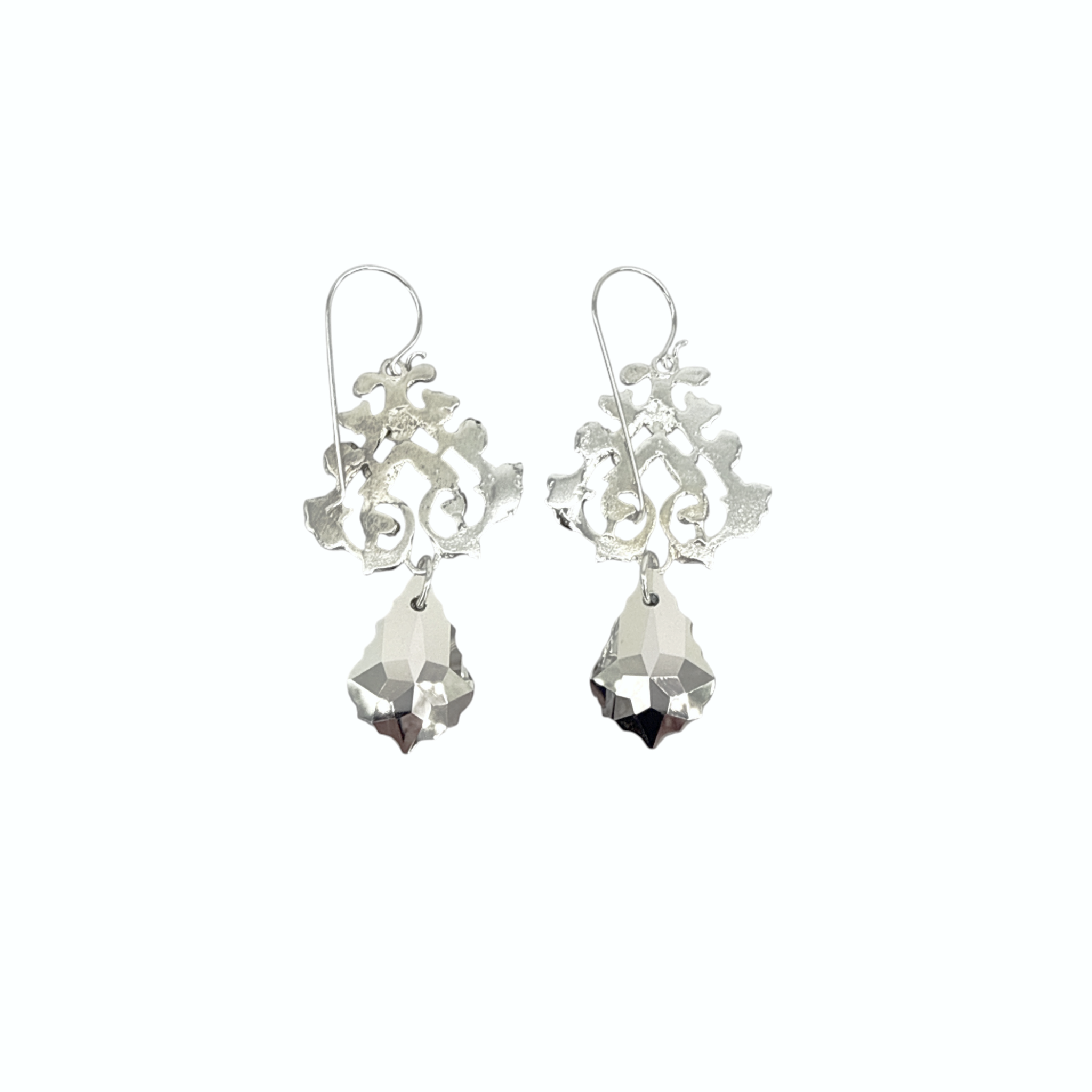 VIRGINS SAINTS & ANGELS VSA Vine Earrings with Cross in Silver & Vitrail Light Virgins Saints & Angels