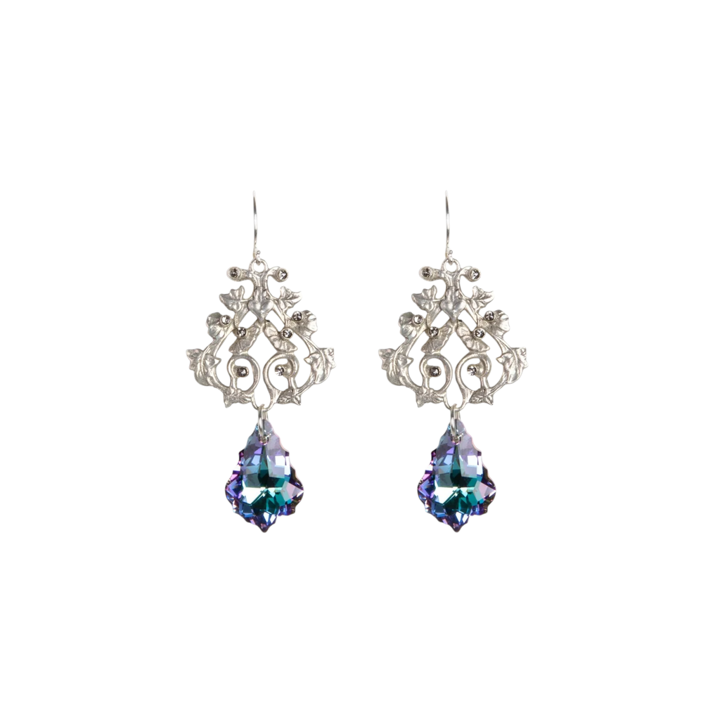 VIRGINS SAINTS & ANGELS VSA Vine Earrings with Cross in Silver & Vitrail Light Virgins Saints & Angels