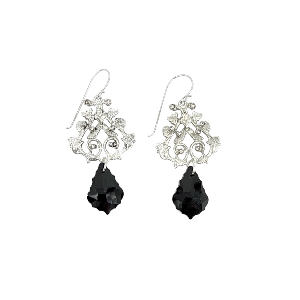 VIRGINS SAINTS & ANGELS VSA Vine Drop Earrings in Silver & Jet Virgins Saints & Angels