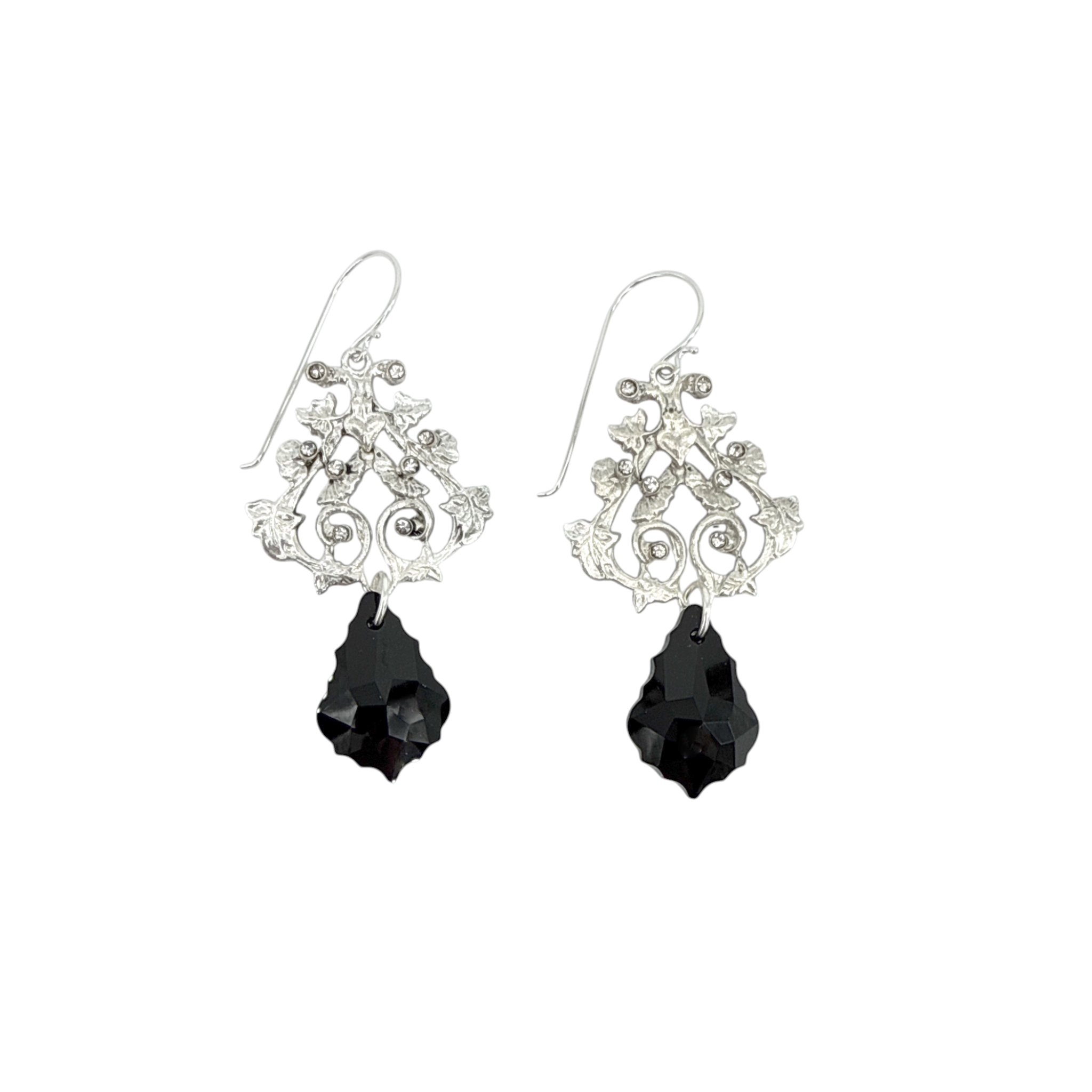 VIRGINS SAINTS & ANGELS VSA Vine Drop Earrings in Silver & Jet Virgins Saints & Angels