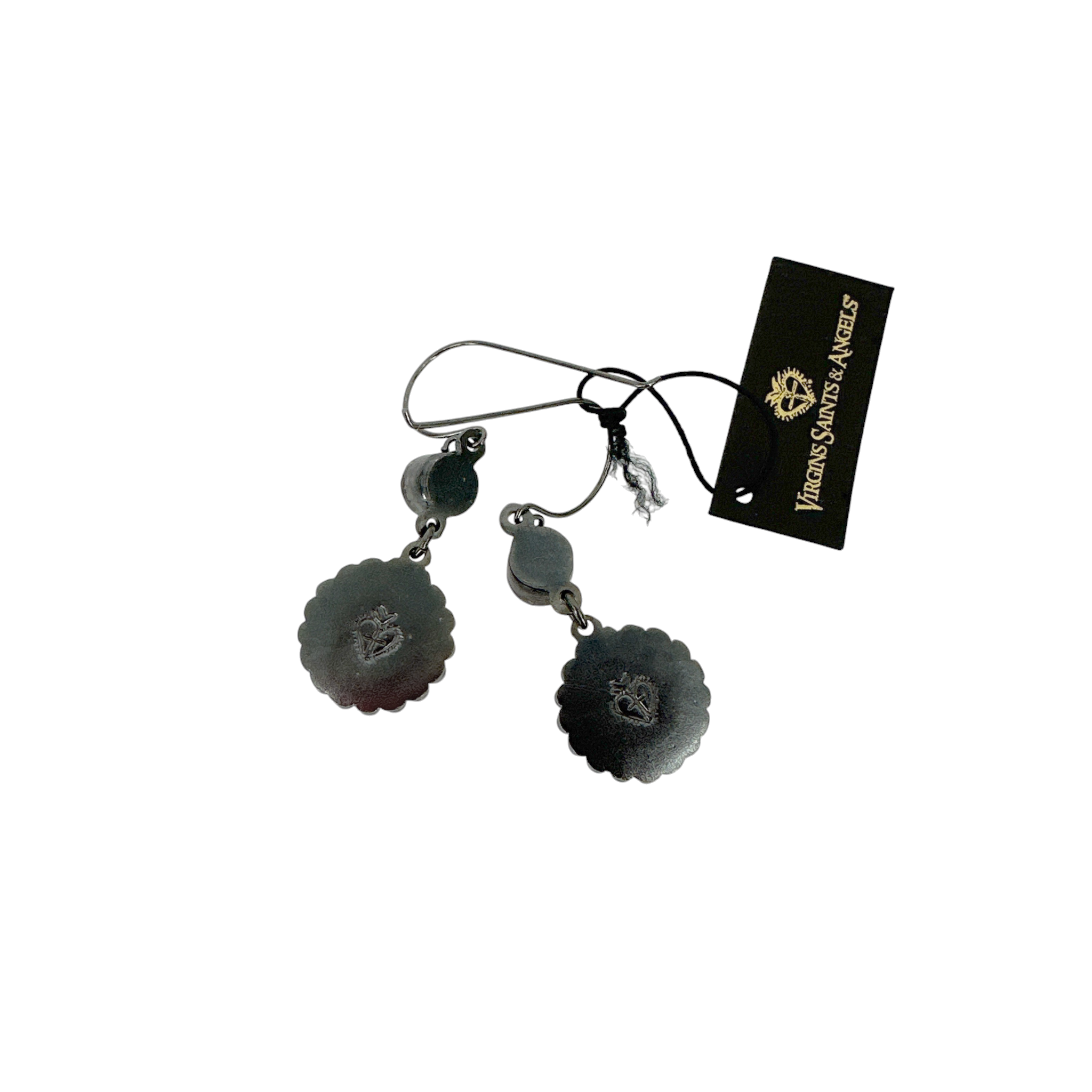VIRGINS SAINTS & ANGELS VSA Magdalena Sacred Heart Earrings Gunmetal White Opal Virgins Saints & Angels