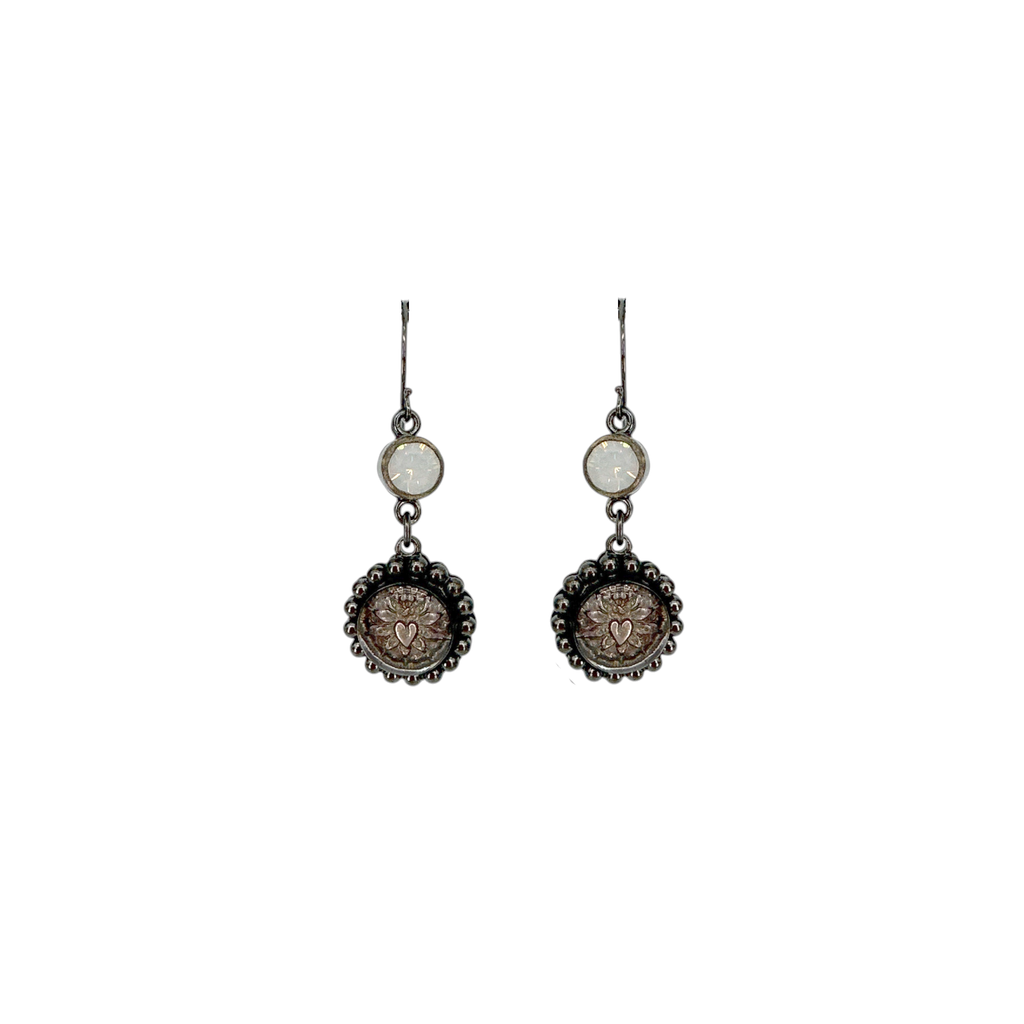 VIRGINS SAINTS & ANGELS VSA Magdalena Sacred Heart Earrings Gunmetal White Opal Virgins Saints & Angels