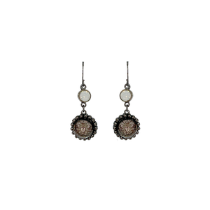 VIRGINS SAINTS & ANGELS VSA Magdalena Sacred Heart Earrings Gunmetal White Opal