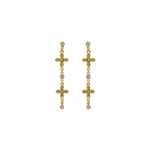 VIRGINS SAINTS & ANGELS VSA Peace Cross 2 Crystal Drop Post Earrings in Gold