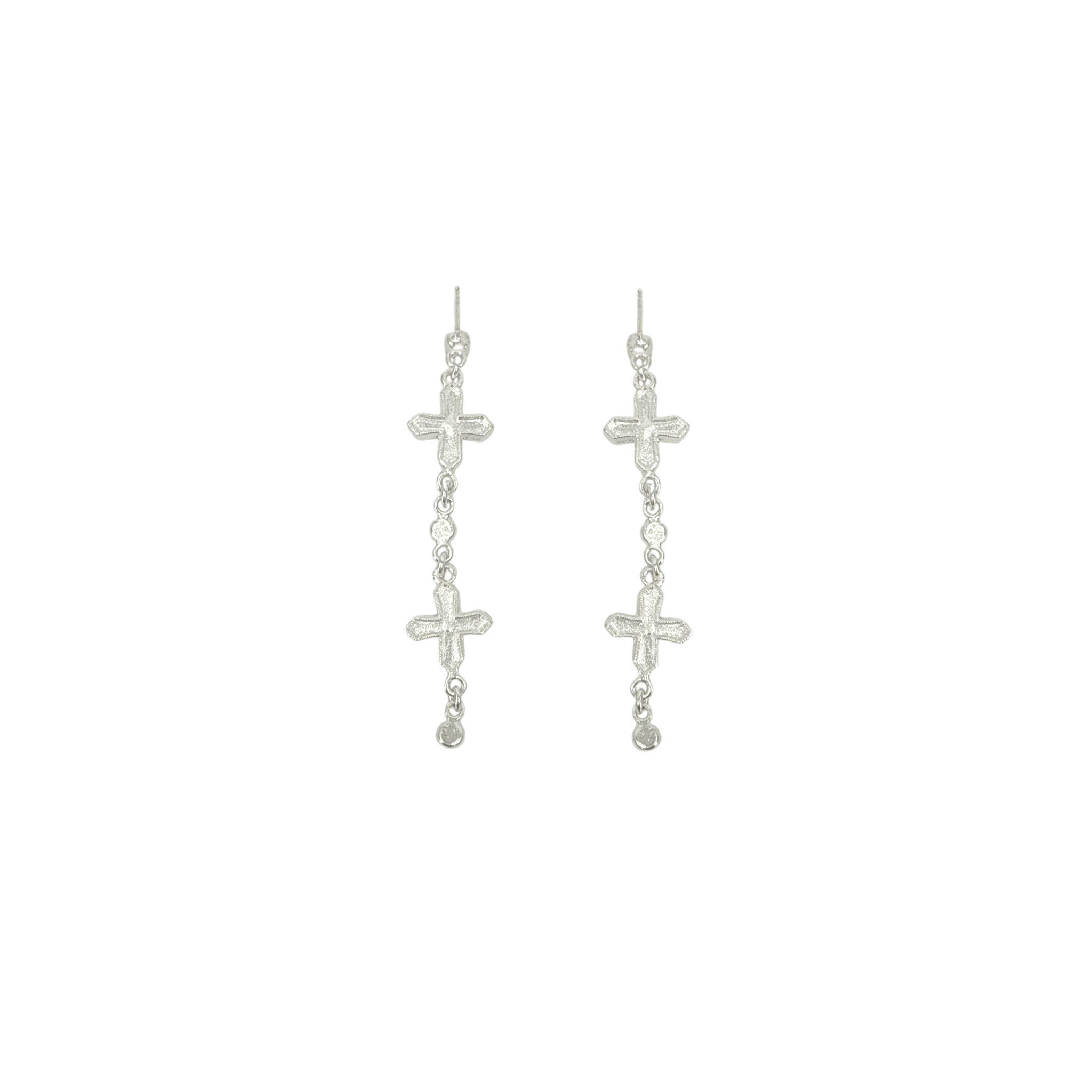 VIRGINS SAINTS & ANGELS VSA Peace Cross 2 Crystal Drop Post Earrings in Silver Virgins Saints & Angels