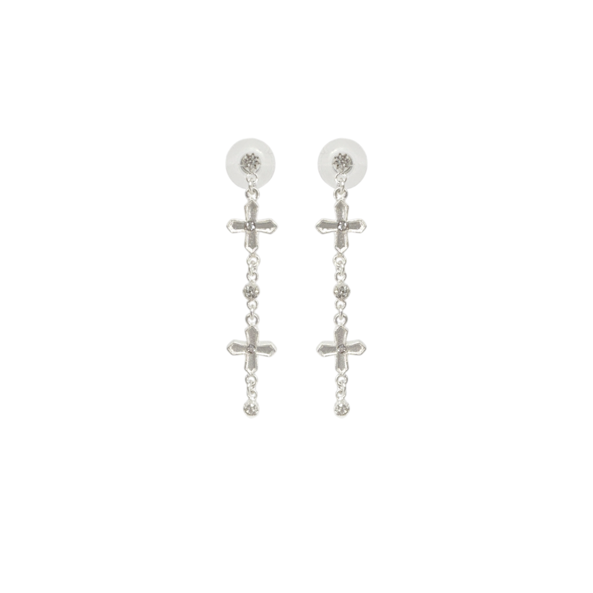 VIRGINS SAINTS & ANGELS VSA Peace Cross 2 Crystal Drop Post Earrings in Silver Virgins Saints & Angels