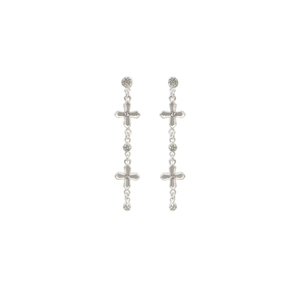 VIRGINS SAINTS & ANGELS VSA Peace Cross 2 Crystal Drop Post Earrings in Silver