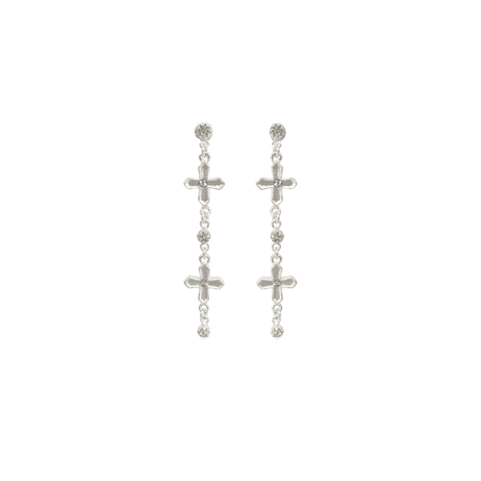 VIRGINS SAINTS & ANGELS VSA Peace Cross 2 Crystal Drop Post Earrings in Silver Virgins Saints & Angels