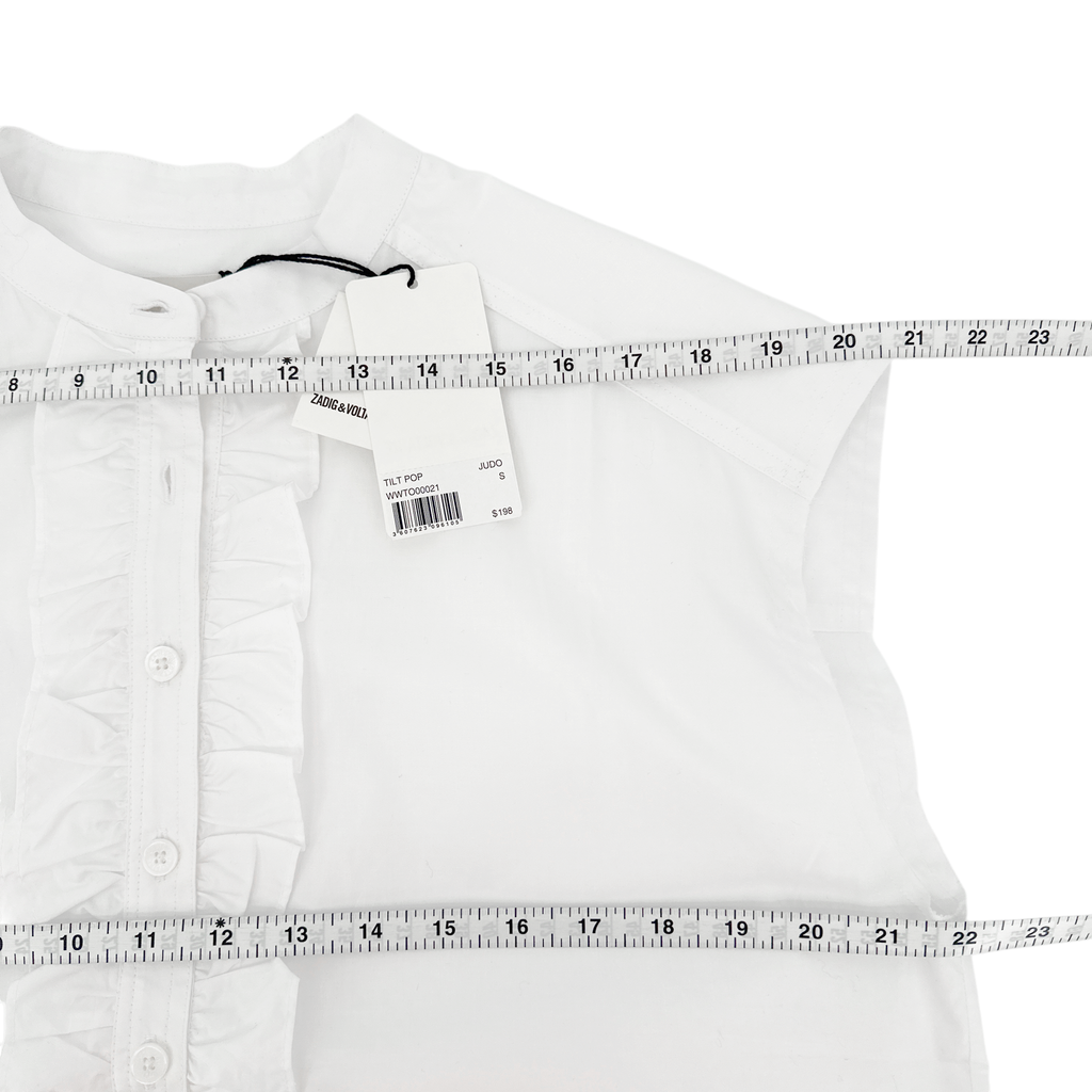 ZADIG and VOLTAIRE Ruffle Front Sleeveless Shirt in White S Zadig & Voltaire