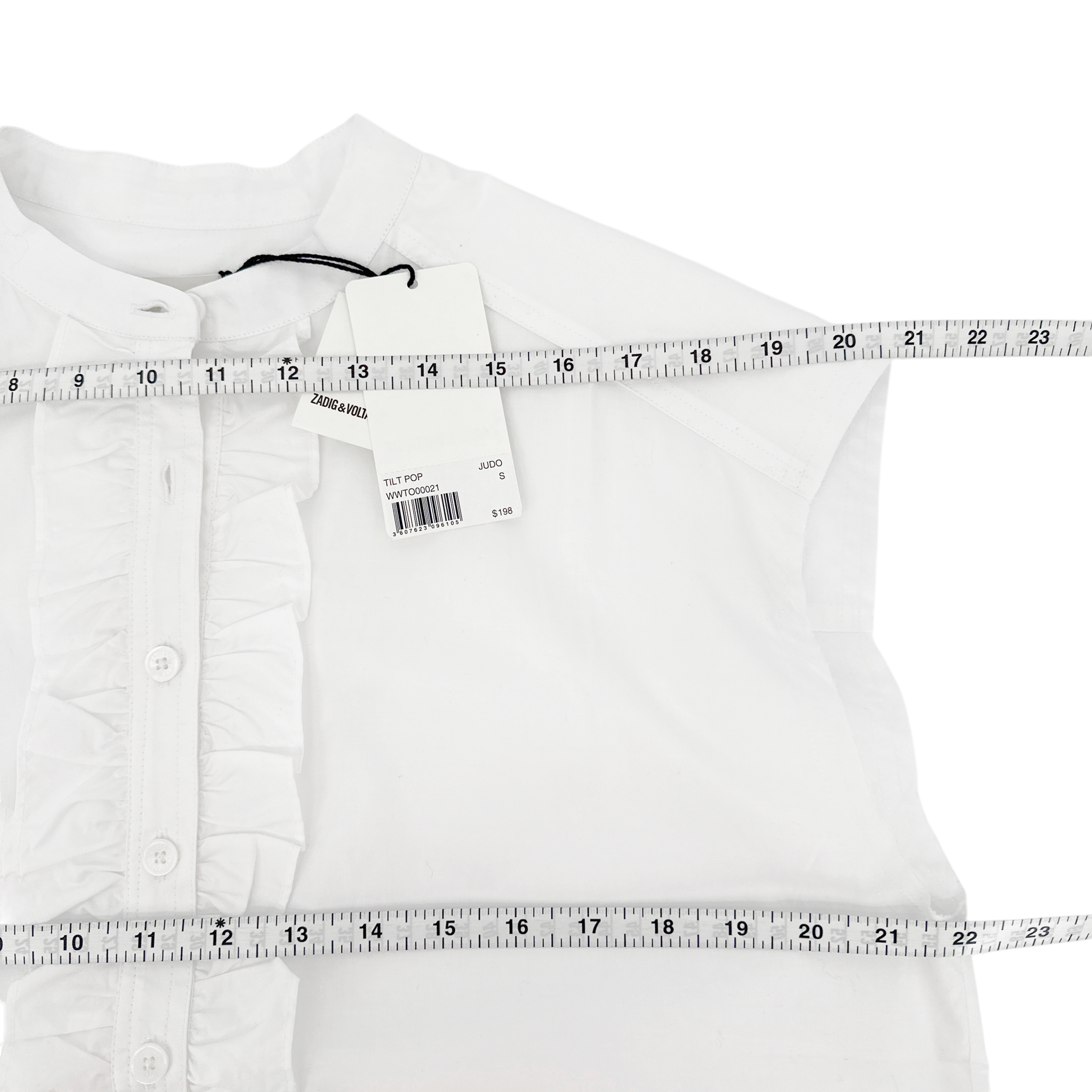ZADIG and VOLTAIRE Ruffle Front Sleeveless Shirt in White S Zadig & Voltaire