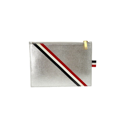 THOM BROWNE Diagonal Stripe Large Coin Wallet Clutch in Silver