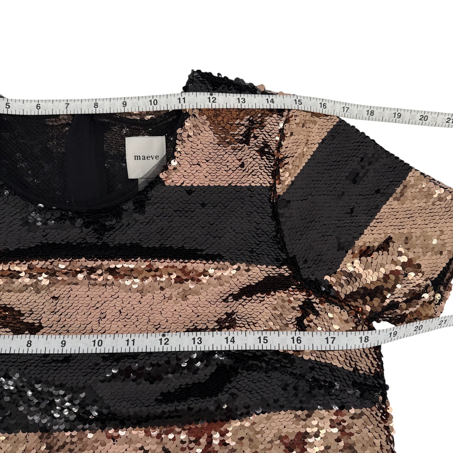 ANTHROPOLOGIE Maeve Short-Sleeve Sequin Striped Top Black S